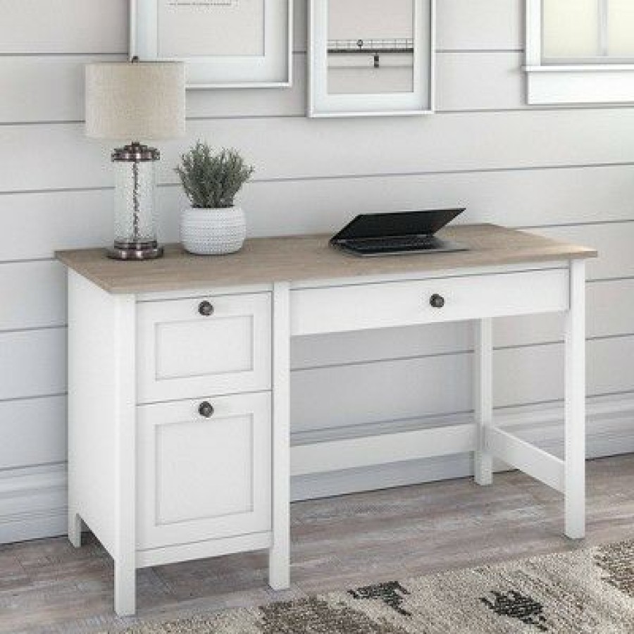 Executive Desks * | 54W Mayfield Computer Desk With Drawers Shiplap Gray/Pure White Bush Furniture