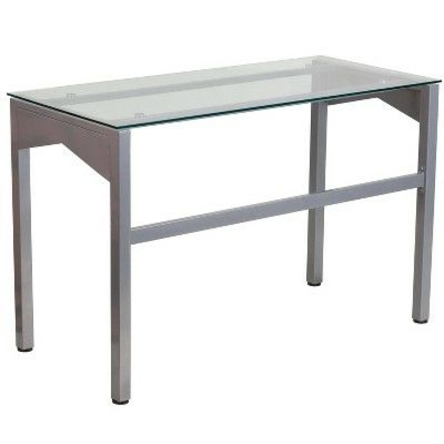 Executive Desks * | Contemporary Desk With Tempered Glass Top Clear Glass Top/Silver Frame Riverstone Furniture Collection