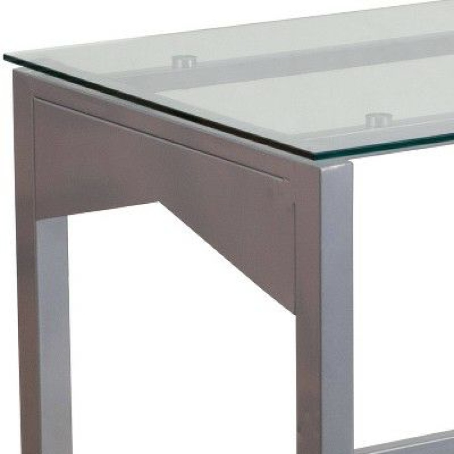 Executive Desks * | Contemporary Desk With Tempered Glass Top Clear Glass Top/Silver Frame Riverstone Furniture Collection