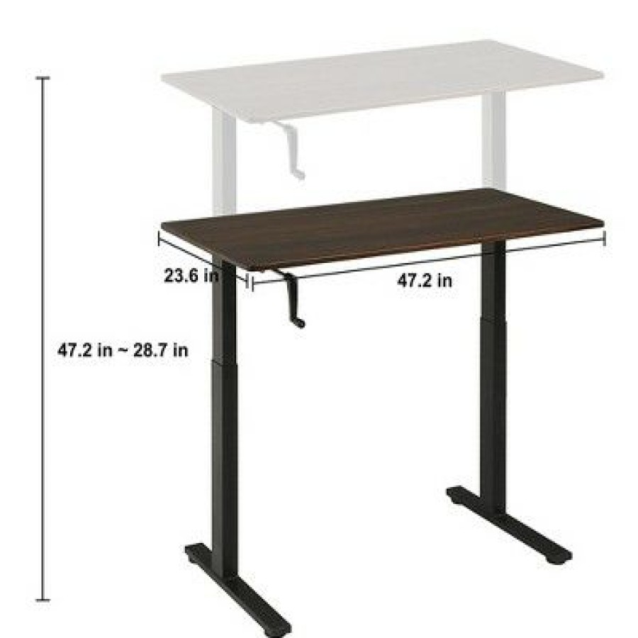 Executive Desks * | Sdadi Adjustable Height Steel Frame Standing Desk, Spacious Desktop Supports Two Monitors, Steel Frame, Crank Adjust, Black Frame/Teak Top