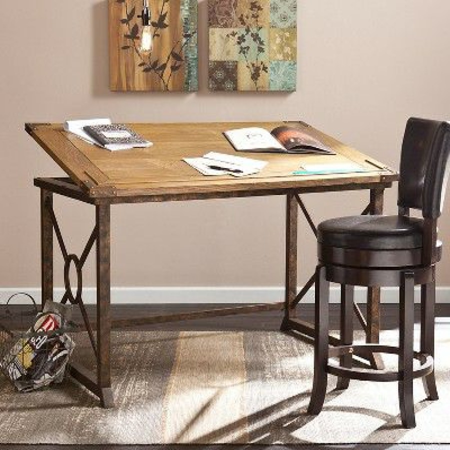 Drafting Tables * | Southern Enterprises Tilt Top Drafting Table Oak Aiden Lane