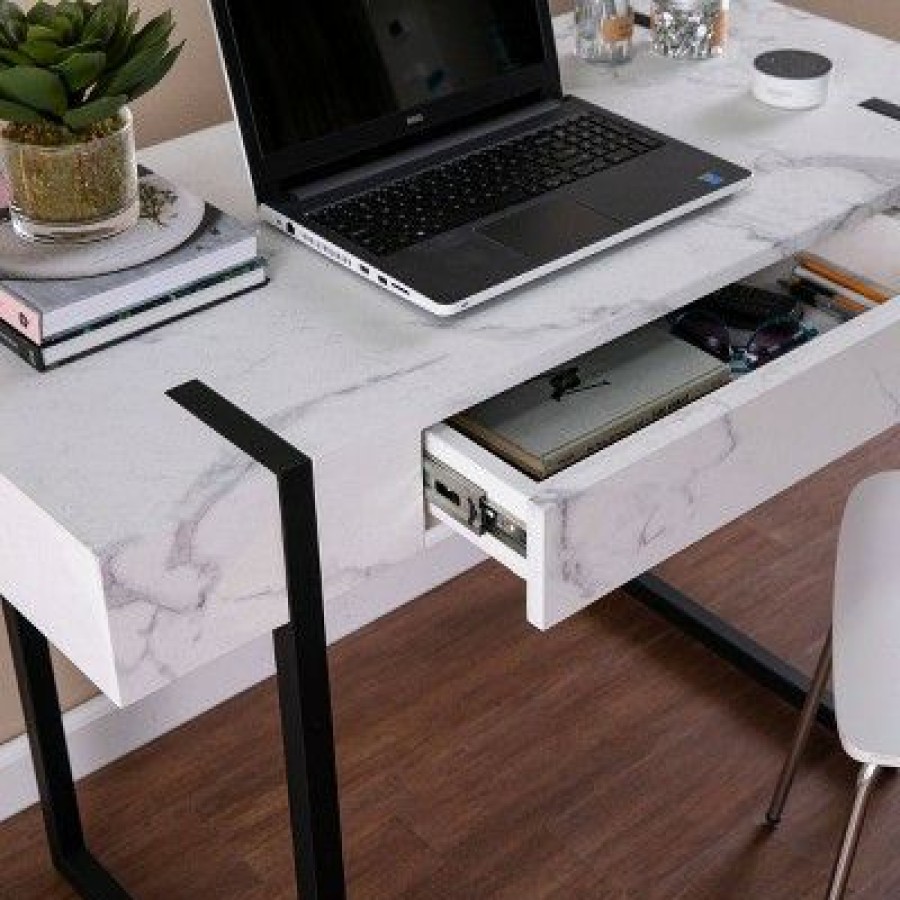 Executive Desks * | Wennan Modern Faux Marble Desk Black/White Aiden Lane