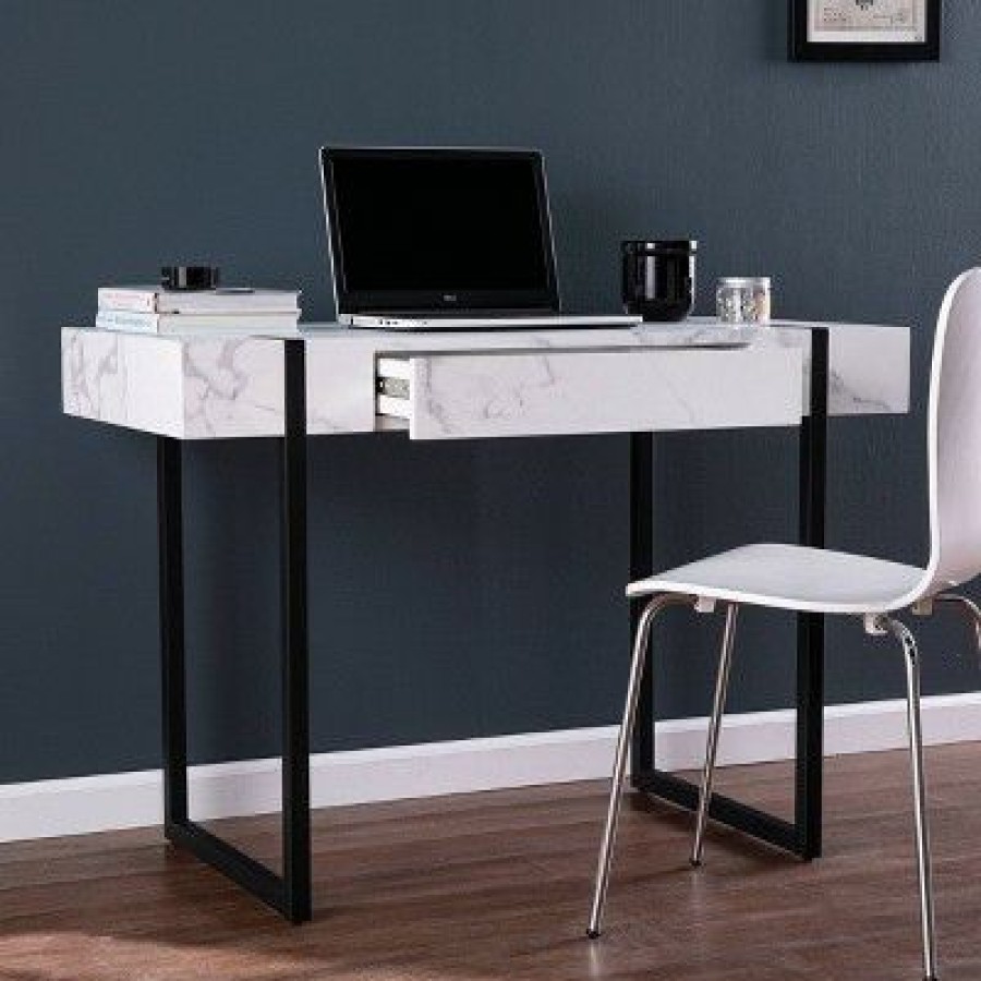 Executive Desks * | Wennan Modern Faux Marble Desk Black/White Aiden Lane