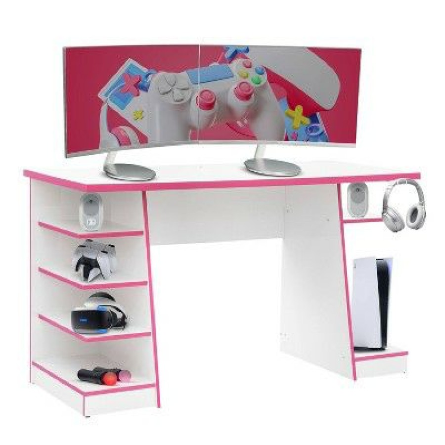 Computer Desks * | Gaming Desk With Storage White Techni Sport