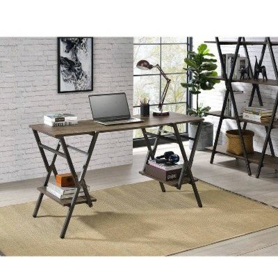 Executive Desks * | Aviemore Writing Desk Rustic Oak/Brushed Gun Metal Mibasics