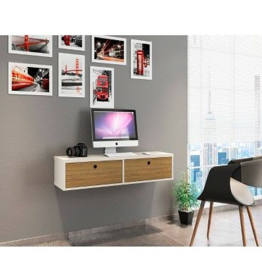 Executive Desks * | 42.28" Liberty Floating Office Desk Off White/Cinnamon Manhattan Comfort