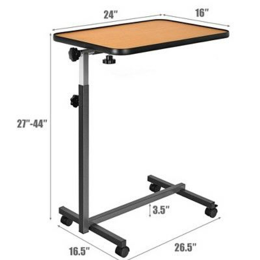 Computer Desks * | Costway Overbed Rolling Table Over Bed Laptop Food Tray Desk Tilting Top Natural