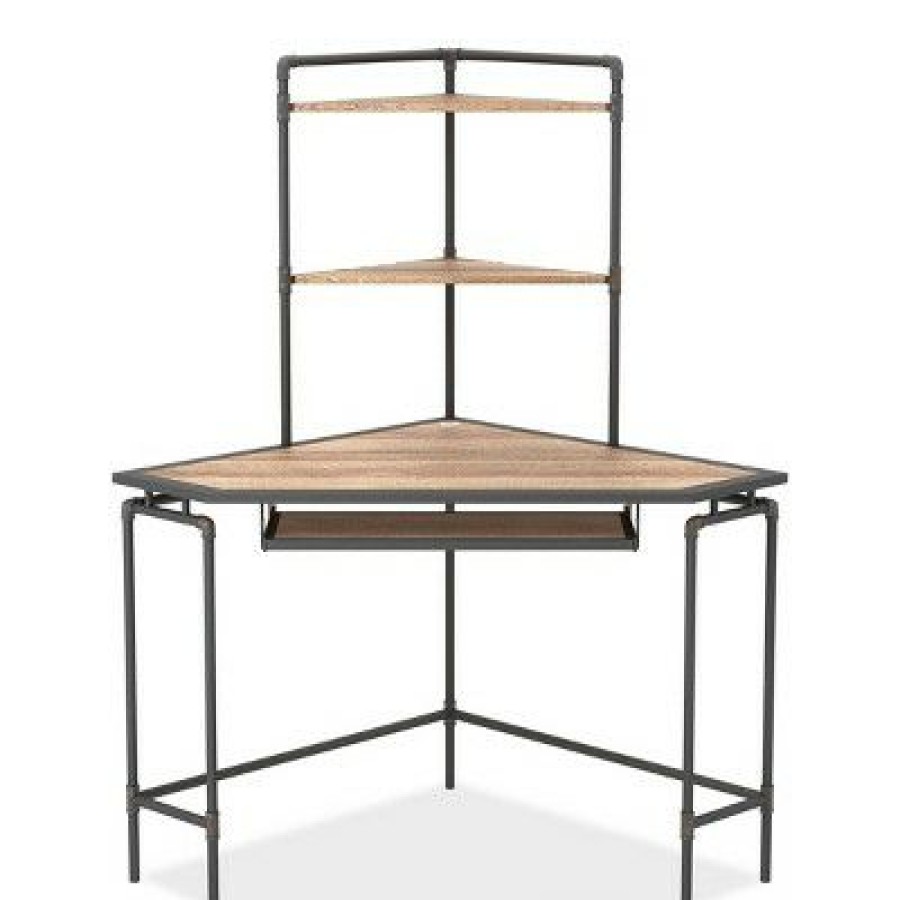 Corner Desks * | Norda Corner Desk With Usb Port Sand Black/Light Pure Copper Mibasics