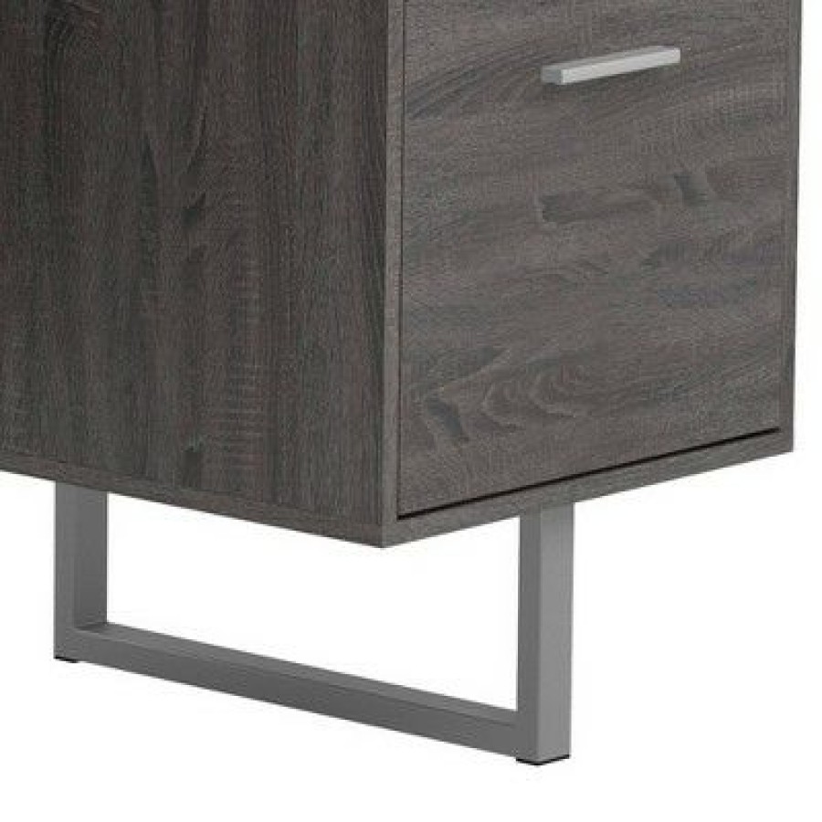 Executive Desks * | Wooden Office Desk With 1 Drawer And 1 Door Cabinet Gray Benzara