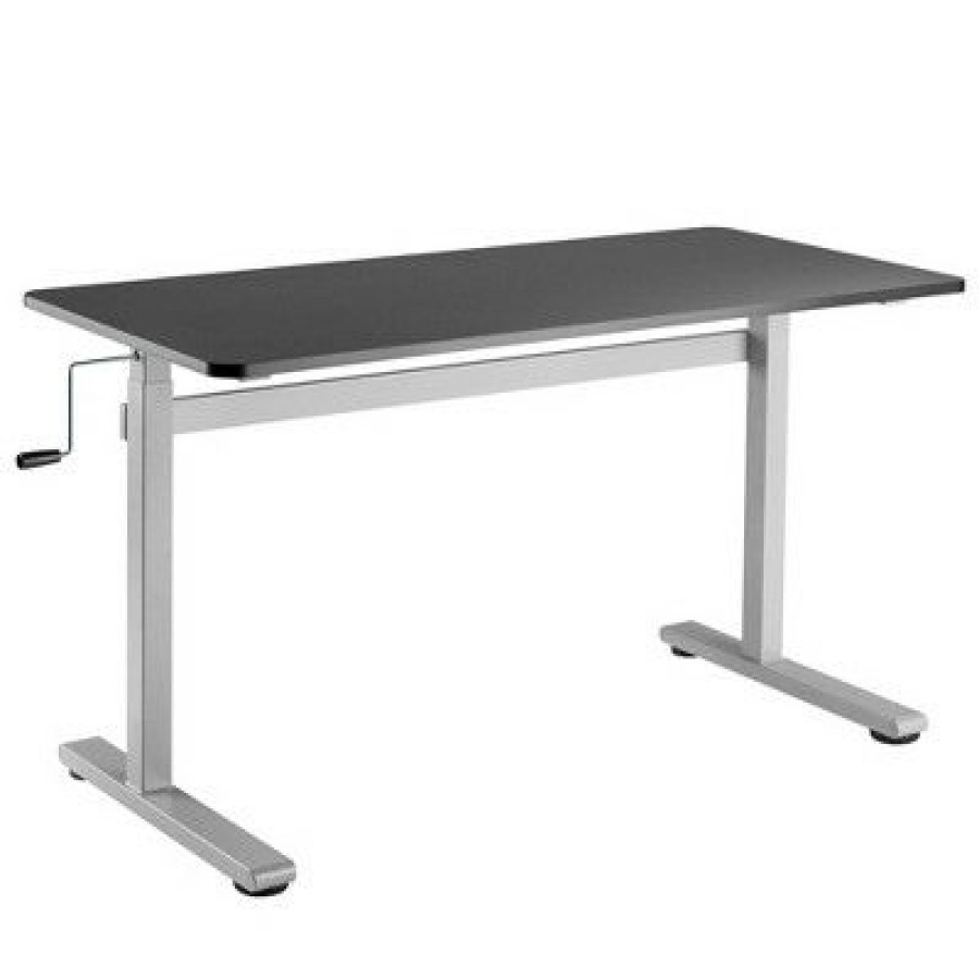 Executive Desks * | Tranzendesk Standing Desk 55 Manual Height Adjustable Workstation Black With Silver Legs Stand Steady