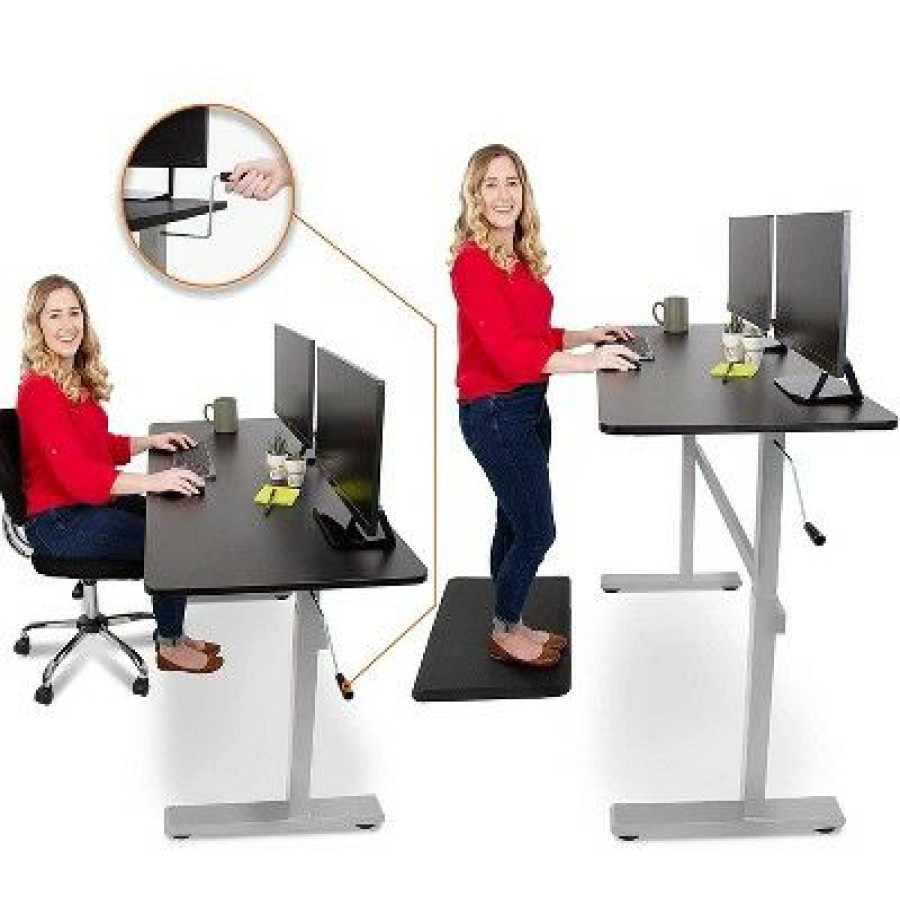 Executive Desks * | Tranzendesk Standing Desk 55 Manual Height Adjustable Workstation Black With Silver Legs Stand Steady