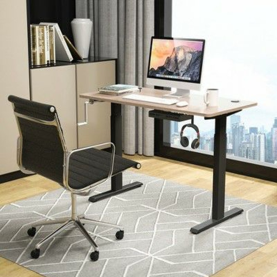 Executive Desks * | Costway 48" Sit Stand Desk Adjustable Standing Workstation W/Crank Handle Whiteblackgrey