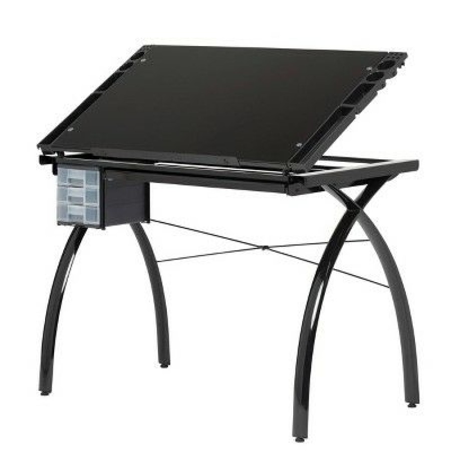 Drafting Tables * | Canvas & Color Adjustable Craft Station Black Glass Studio Designs