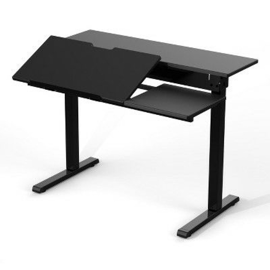 Executive Desks * | Stand Up Desk Store 40 Manual Adjustable Height Split Level Drafting Table Ergonomic Desk With Monitor Shelf (Black/Black)