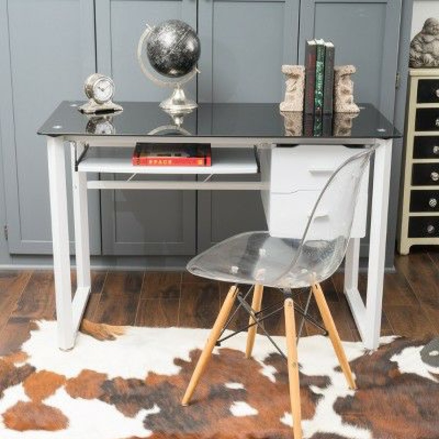 Executive Desks * | Reeve Tempered Glass Desk Black/White Christopher Knight Home