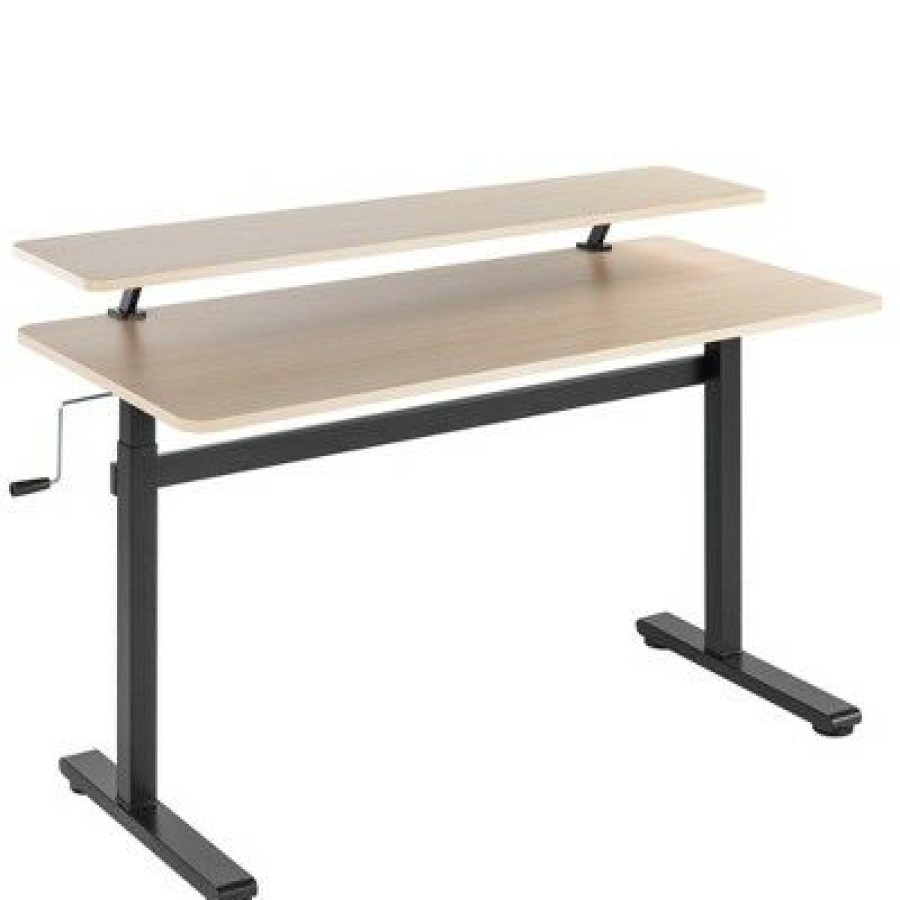 Executive Desks * | Tranzendesk Standing Desk With Clamp-On Shelf 55 Sit To Stand Workstation With 55" Monitor Stand Maple Stand Steady