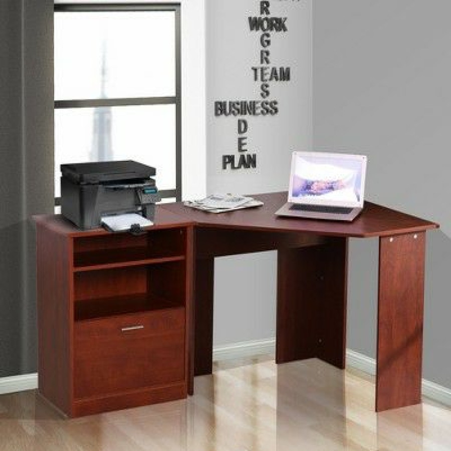 Corner Desks * | Homcom 2 Piece Corner Computer Desk Workstation With Printer Stand Storage Cabinet