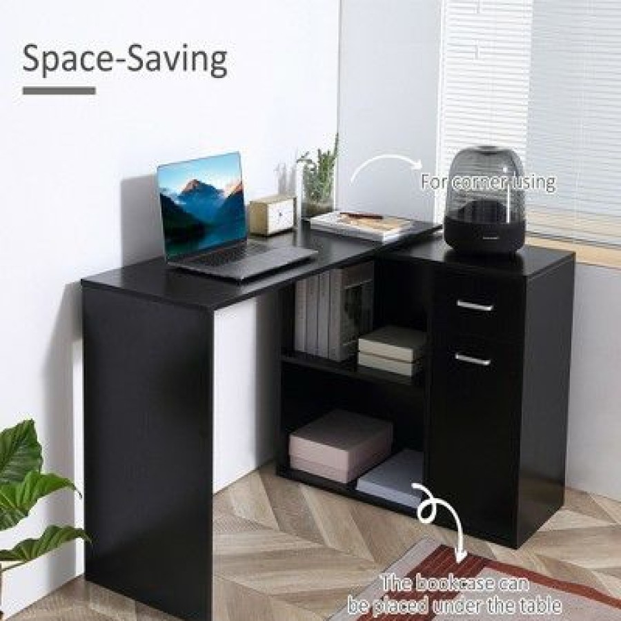 Executive Desks * | Homcom L-Shaped Computer Desk Workstation With Rotating Storage Shelves And Drawer