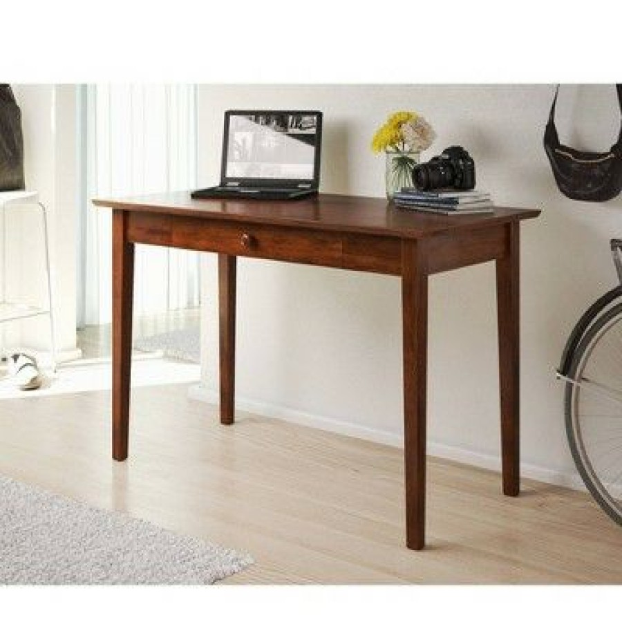 Executive Desks * | Shaker Wood Writing Desk With Drawers Walnut Atlantic Furniture