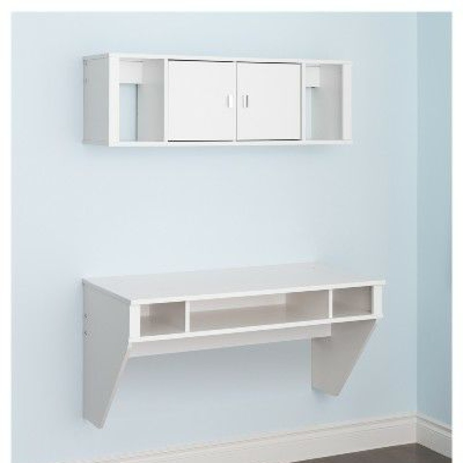 Executive Desks * | Designer Floating Desk And Hutch Set White Prepac