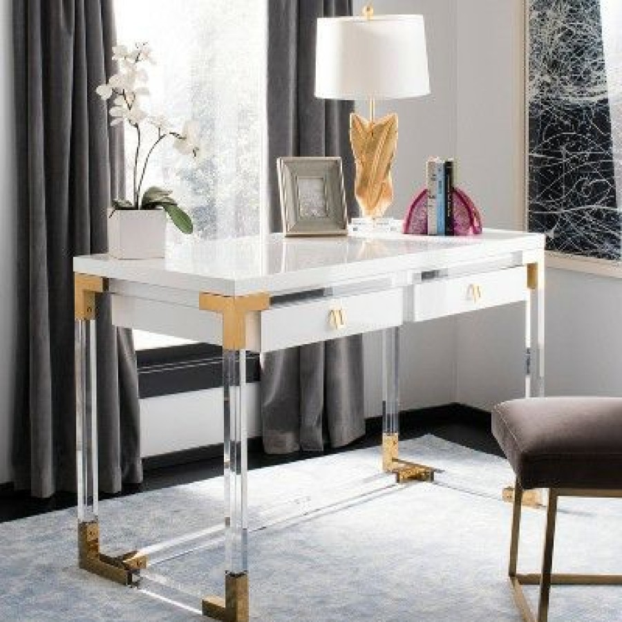 Executive Desks * | Dariela Acrylic Desk White Safavieh