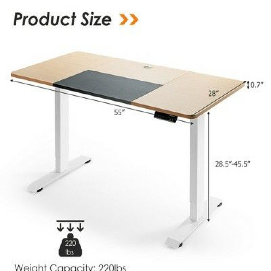 Executive Desks * | Costway Electric 55"X28" Standing Desk Sit Stand Height Adjustable Splice Board