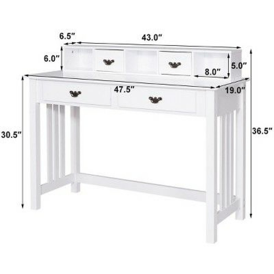 Executive Desks * | Costway Writing Desk Mission White Home Office Computer Desk 4 Drawer White