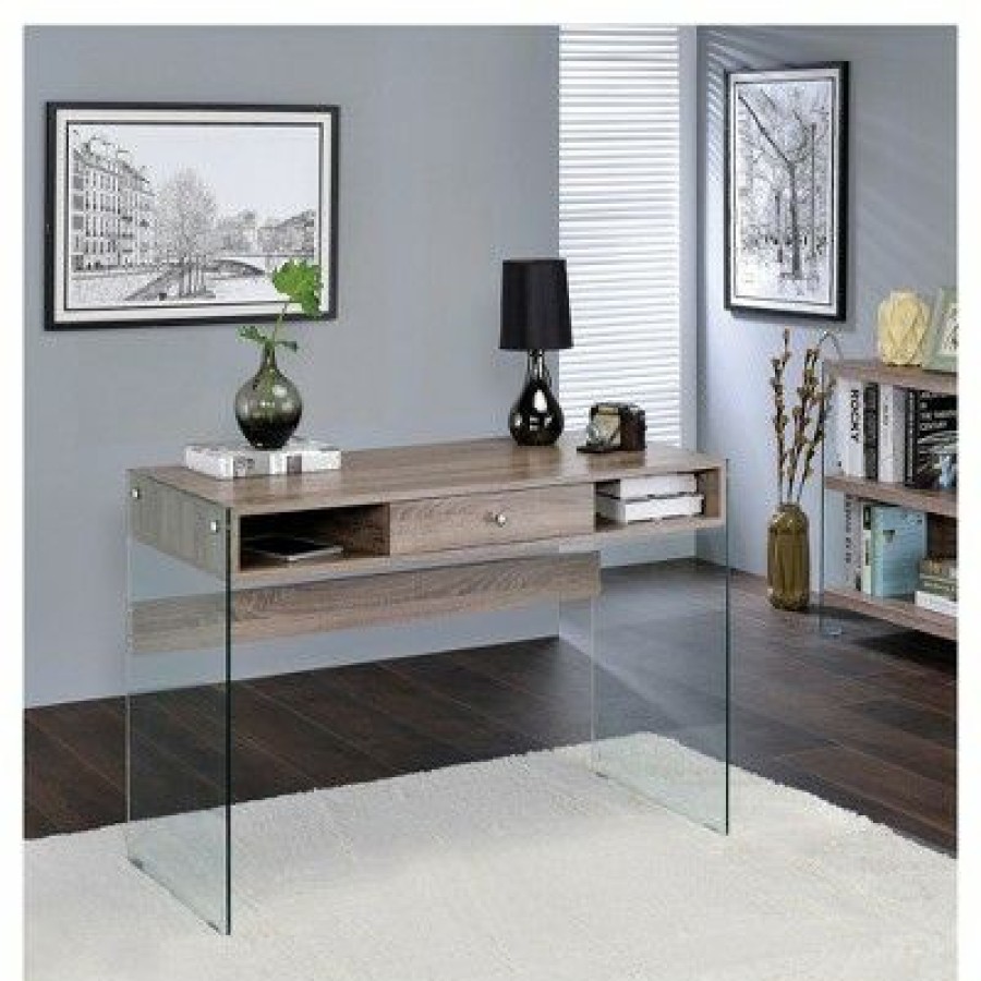 Executive Desks * | Writing Desk Clear Oak Gray Acme Furniture