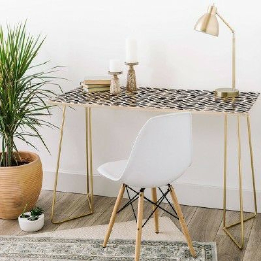 Executive Desks * | Little Arrow Design Co Arcadia Herringbone Desk Gold Deny Designs