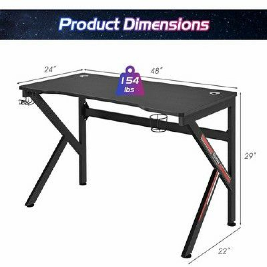 Computer Desks * | Costway 48" K-Shaped Gaming Desk Computer Table With Cup Holder & Headphone Hook