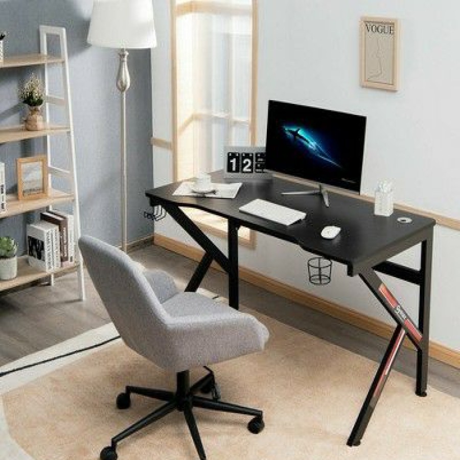 Computer Desks * | Costway 48" K-Shaped Gaming Desk Computer Table With Cup Holder & Headphone Hook