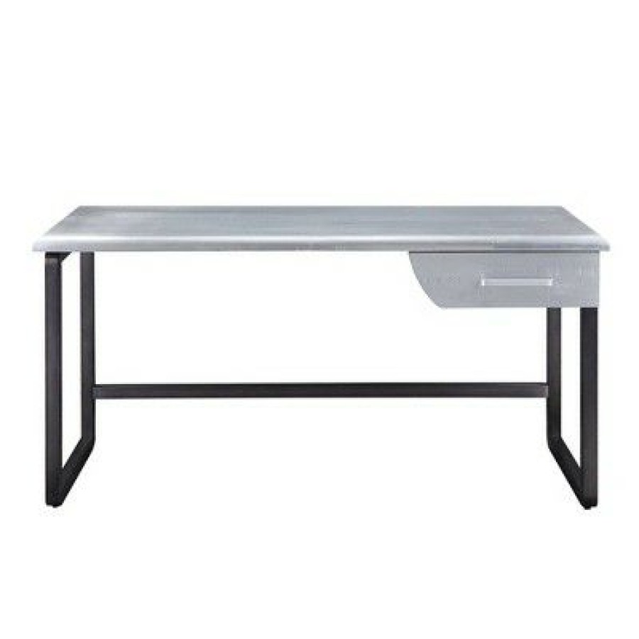 Executive Desks * | Patchwork Aluminum Top Desk With Metal Sled Base Silver/Black Benzara