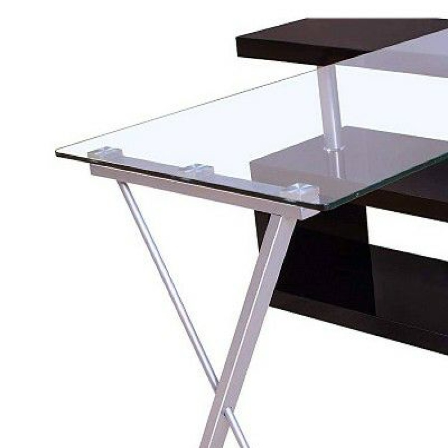 Executive Desks * | Writing Desk With Swivel Clear Glass/Black Benzara