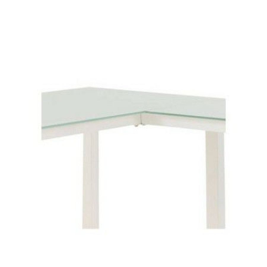 Executive Desks * | Metal L Shape Desk With Frosted Glass Top And Block Legs White Benzara