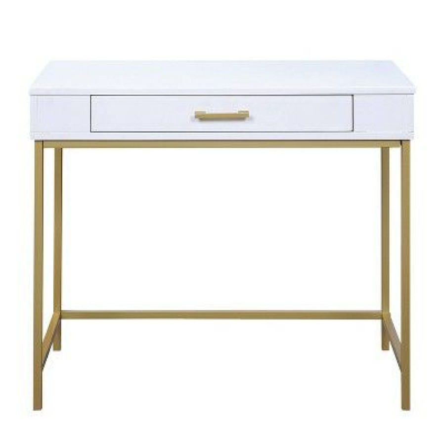 Executive Desks * | Modern Life Desk With Gold Metal Legs White Finish Osp Home Furnishings