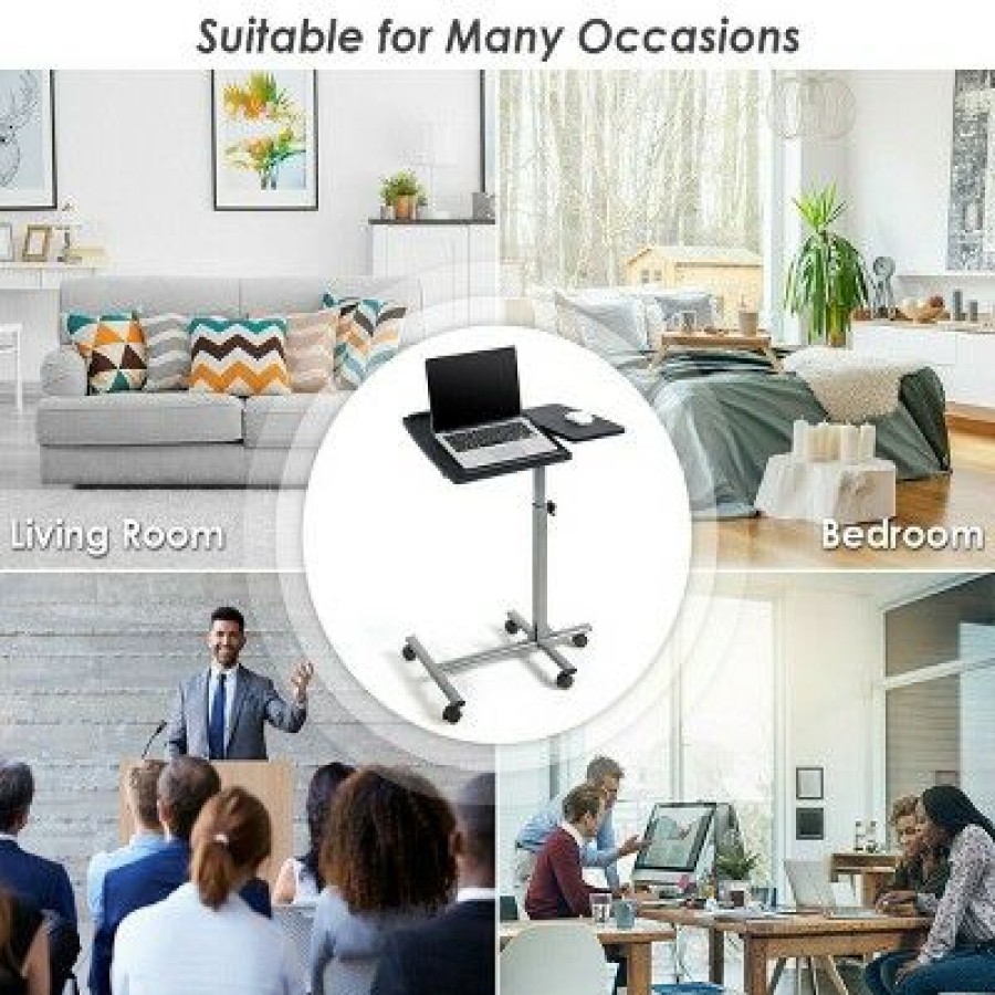 Executive Desks * | Costway Adjustable Angle & Height Rolling Laptop Notebook Desk Stand Over Sofa Bed Table