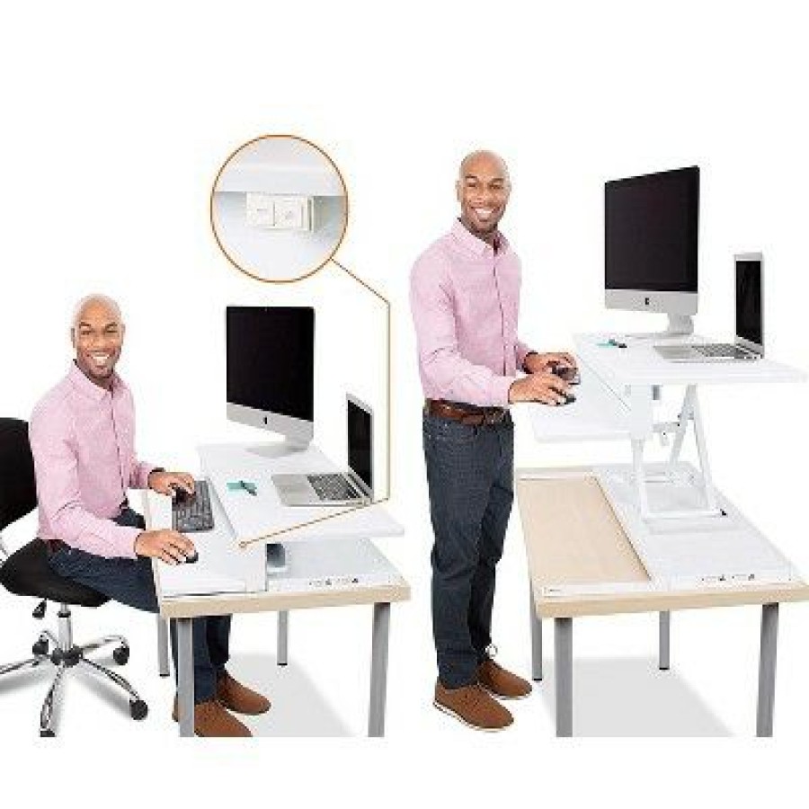 Executive Desks * | Flexpro Premier Electric Standing Desk Converter 40 Sit To Stand Workstation White Stand Steady