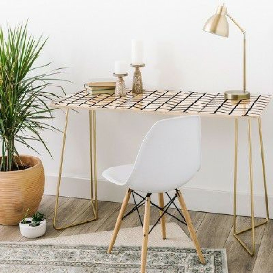 Executive Desks * | Wonder Forest Grid Lock Black And Gold Desk Deny Designs