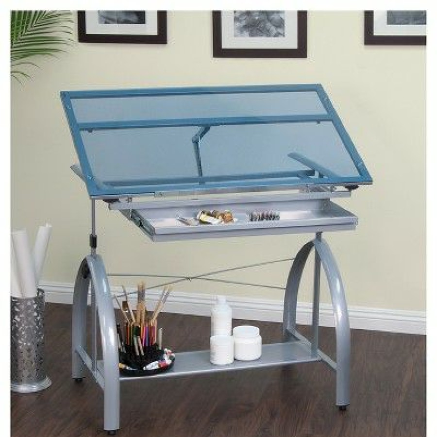 Drafting Tables * | Studio Designs Avanta Table Silver/Blue Glass