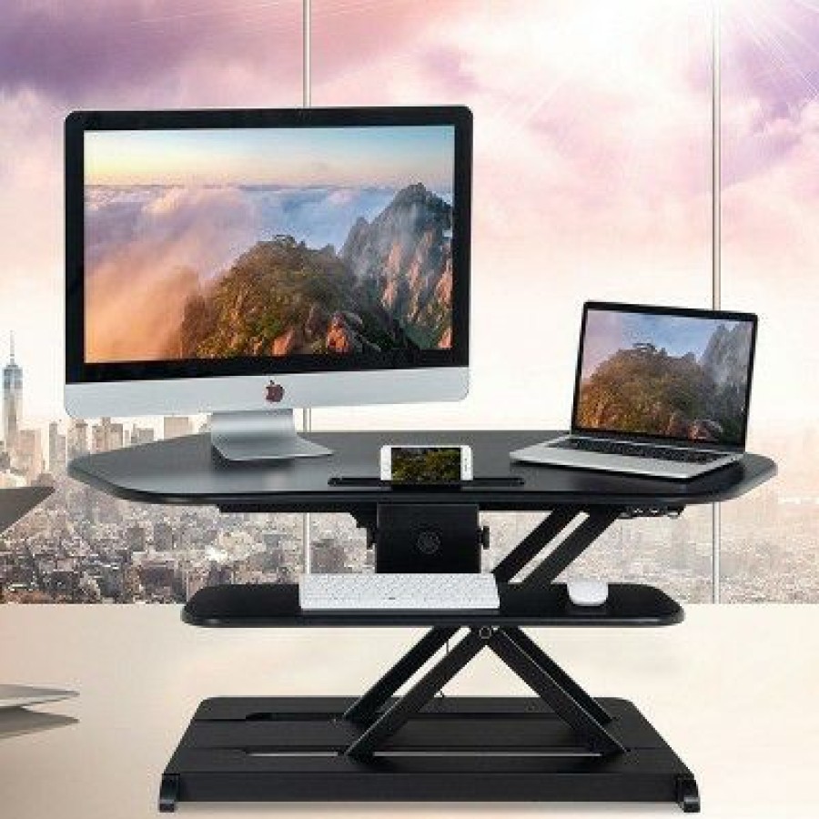 Executive Desks * | Costway Electric Standing Desk Height Adjustable Tabletop Sit To Stand Riser Monitor