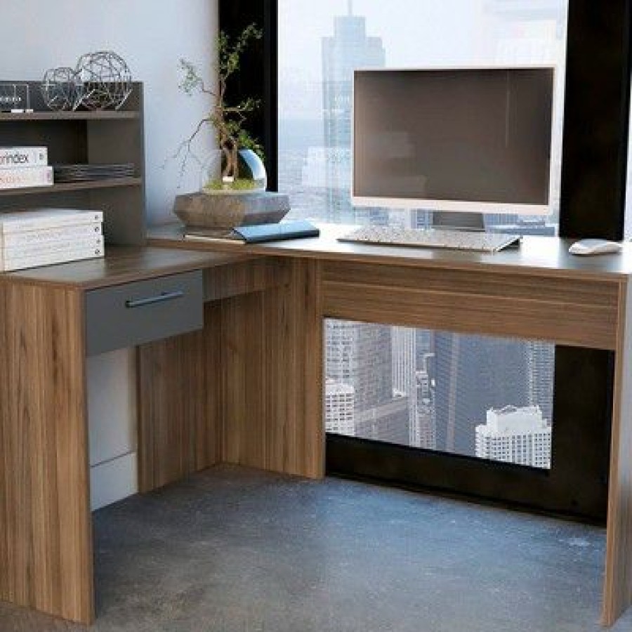 Executive Desks * | Lindon L Shaped Desk Brown Rst Brands