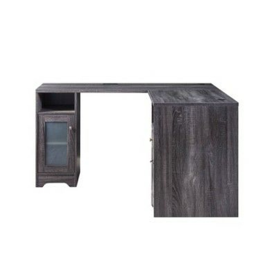 Corner Desks * | Ghally Locking Drawer L-Shape Desk With Usb Ports Dark Gray Mibasics