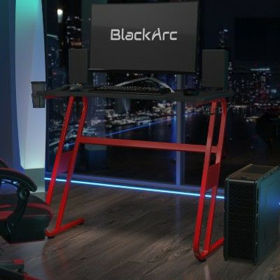 Computer Desks * | Arc Gaming Desk Laminate Top "S" Shaped Steel Frame Detachable Cupholder/Headphone Hook-2 Cable Management Holes