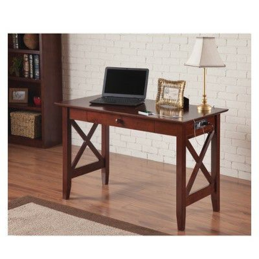 Executive Desks * | Writing Desk Modern Feel Usb Charger Walnut Atlantic Furniture