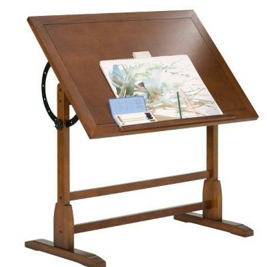 Drafting Tables * | 42" Canvas & Color Retro Wood Table / Rustic Oak Studio Designs