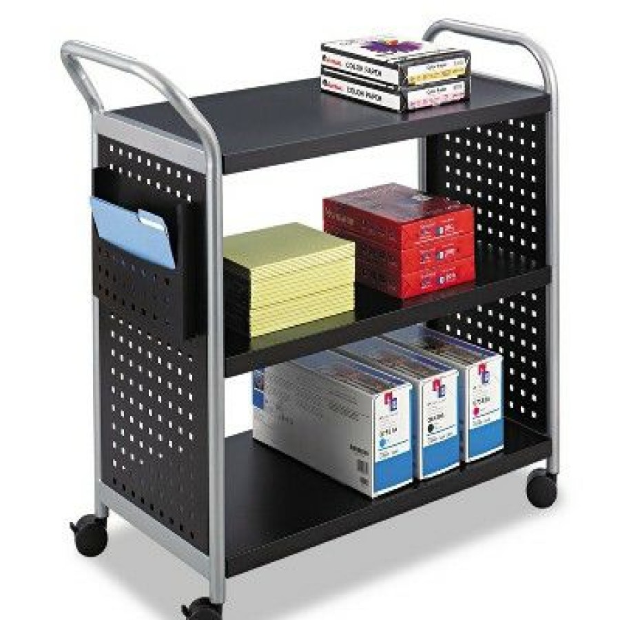 Computer Desks * | Safco Scoot Three-Shelf Utility Cart 31W X 18D X 38H Black/Silver 5339Bl