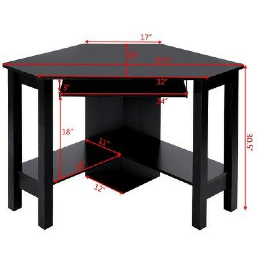 Corner Desks * | Costway Wooden Corner Desk With Drawer Computer Pc Table Study Office Room Black