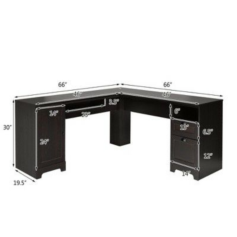 Executive Desks * | Costway L-Shaped Corner Computer Desk Writing Table Study Workstation Drawers