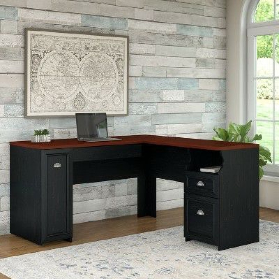 Executive Desks * | L Shaped Fairview Desk Antique Black Bush Furniture