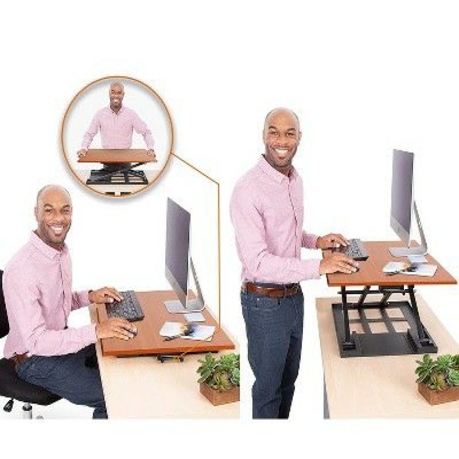 Executive Desks * | X-Elite Pro 28" Standing Desk Converter With Pneumatic Height-Adjustment Cherry Stand Steady